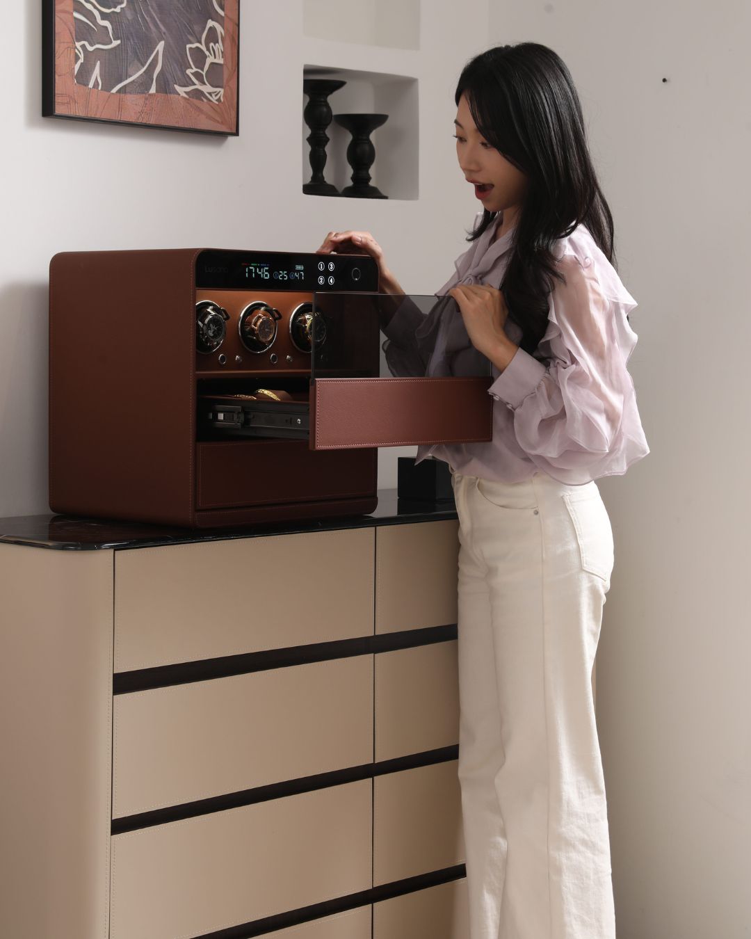 Lusano Drawer Safe with Watch Winder (3 Watches)