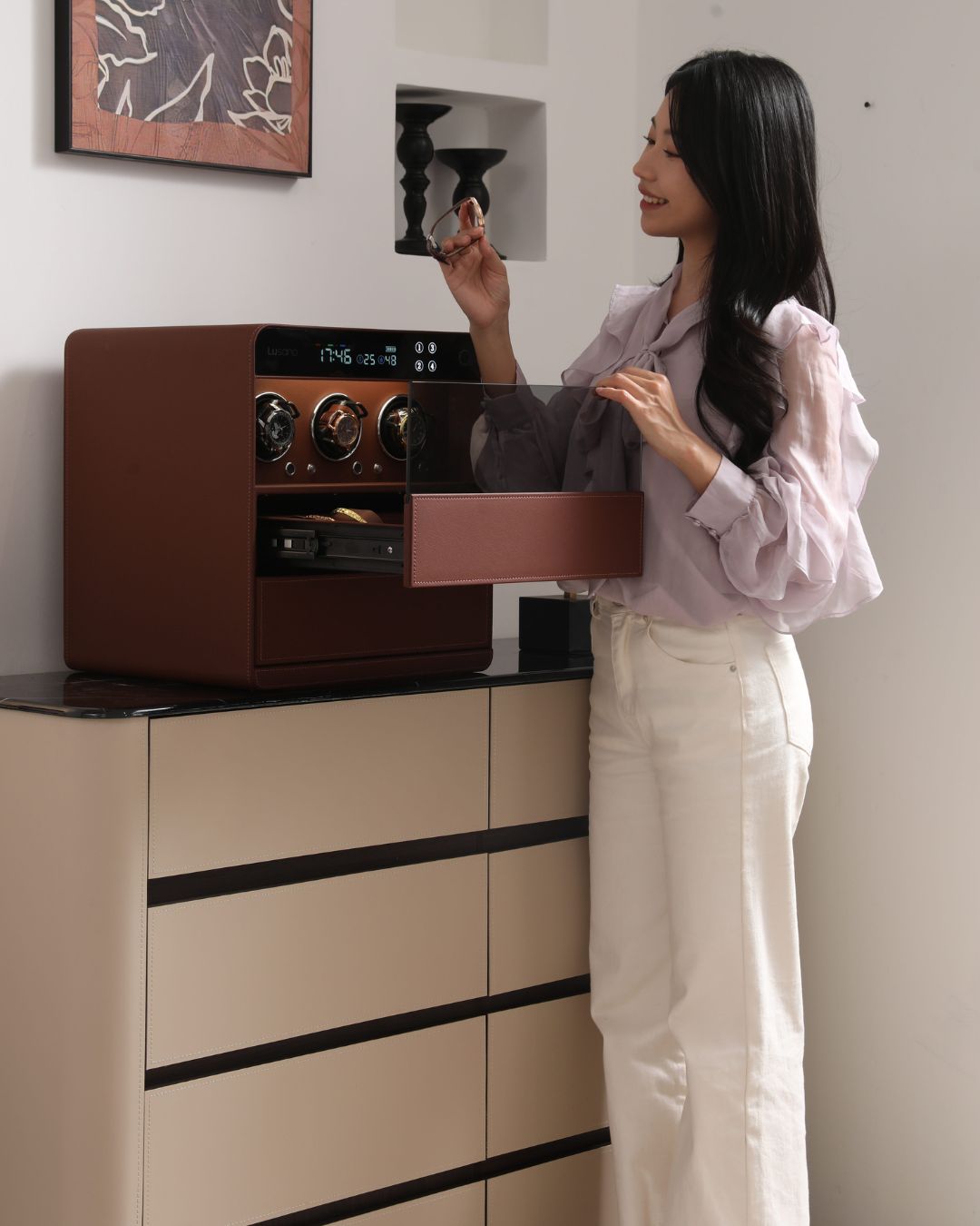 Lusano Drawer Safe with Watch Winder (3 Watches)
