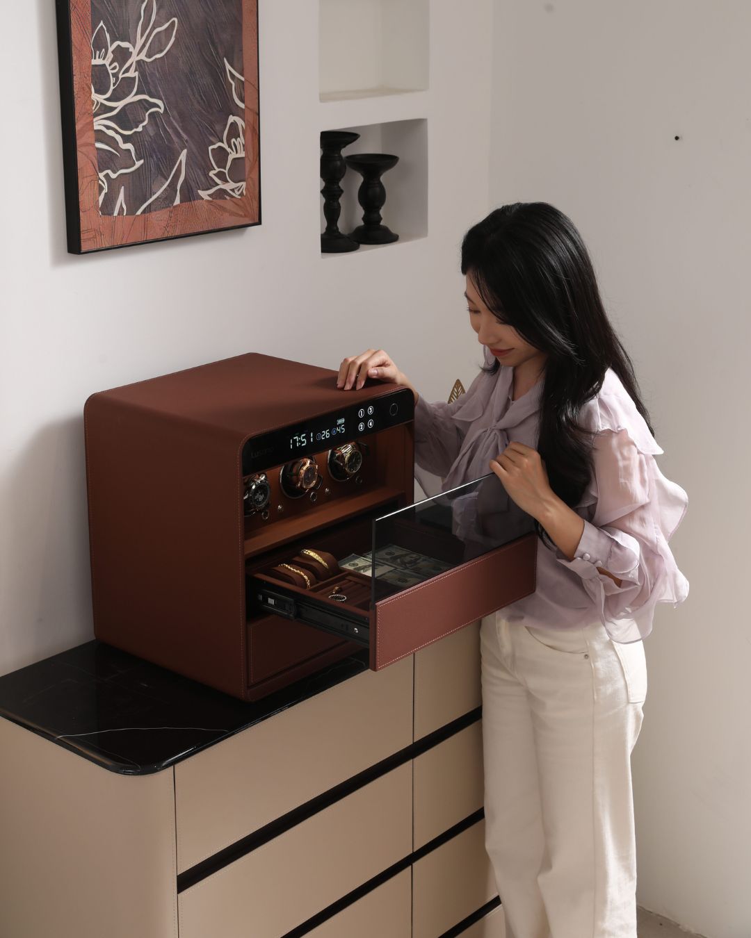 Lusano Drawer Safe with Watch Winder (3 Watches) Main image