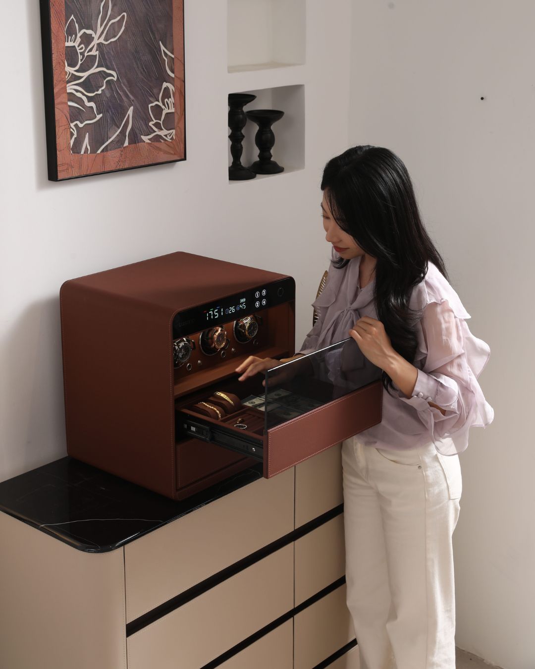 Lusano Drawer Safe with Watch Winder (3 Watches)
