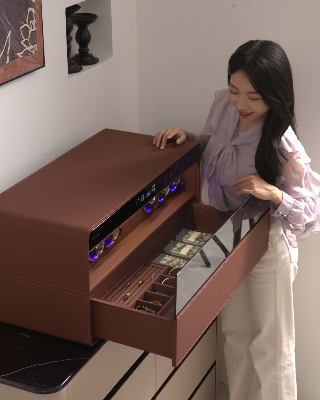 Lusano Drawer Safe with Watch Winder (6 Watches)